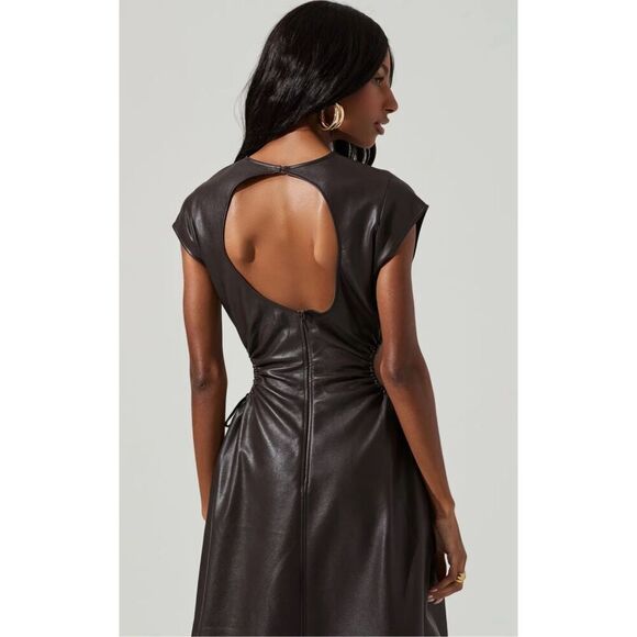 NWT ASTR The Label - Miranda Faux Leather Cutout Midi Dress in Brown (Size S) - Picture 4 of 8